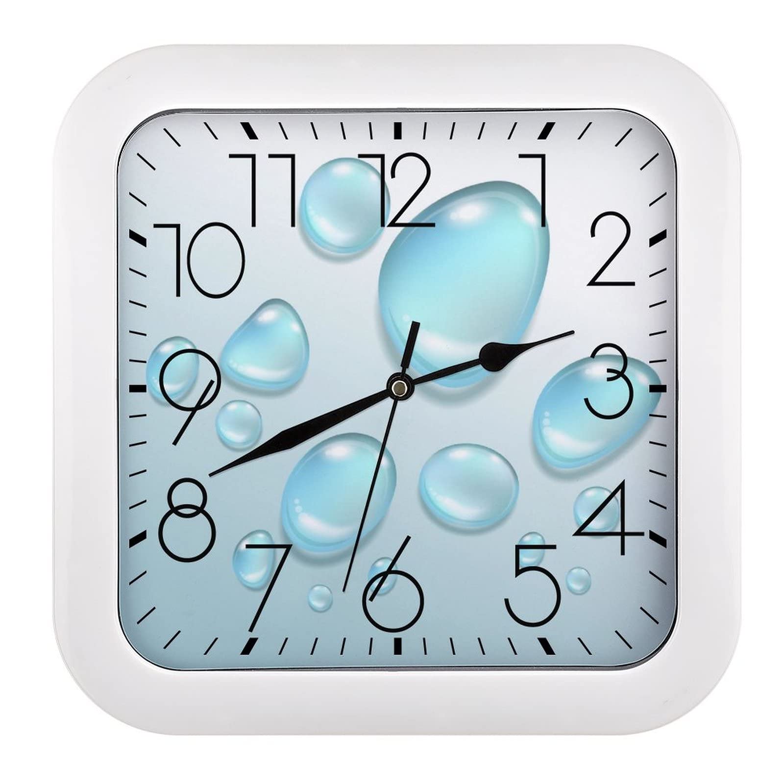 Pendule murale silencieuse anti-tic-tac moderne goutte d'eau bleue 26cm