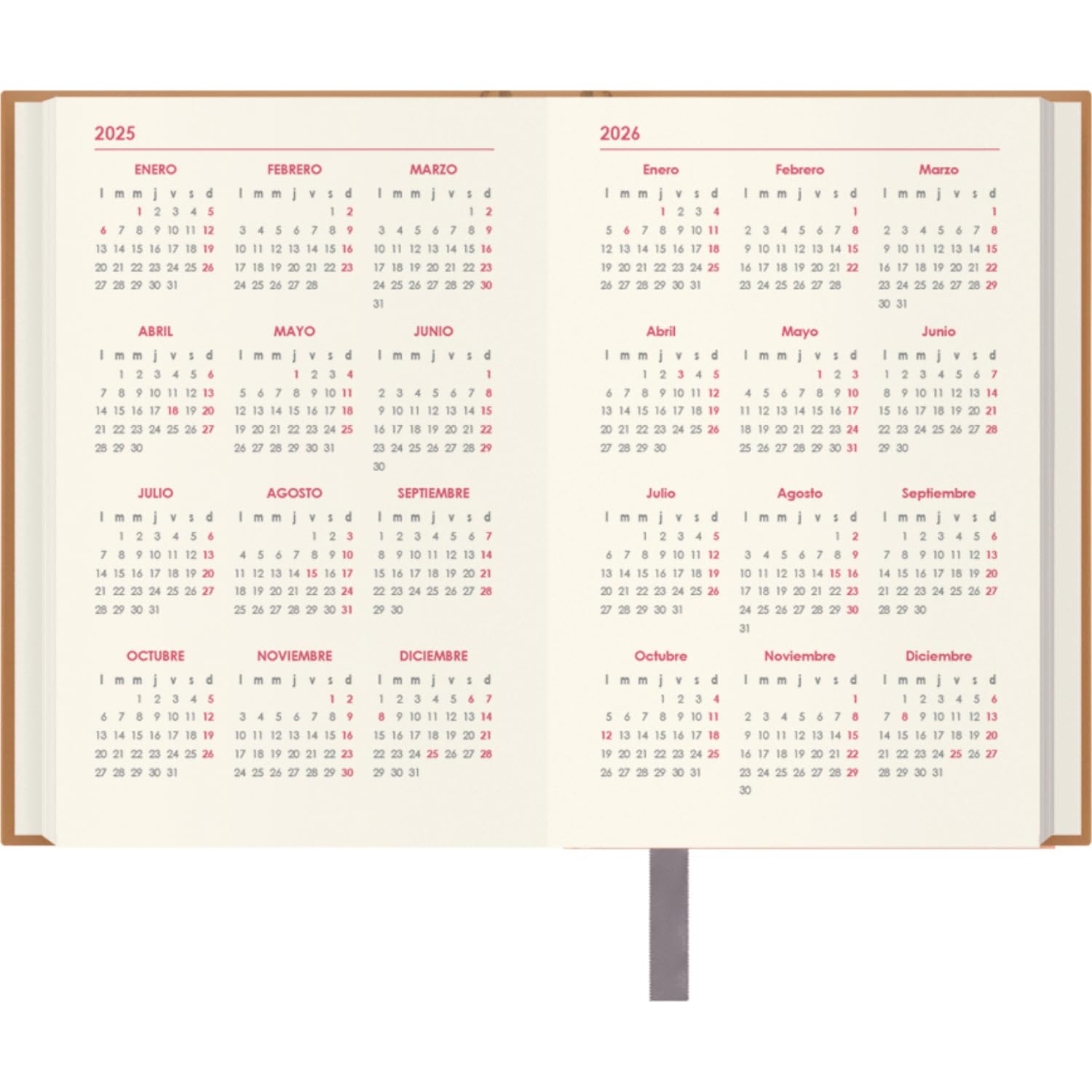 Dohe - Kalender 2026 - dagoverzicht, A5 (14 x 20 cm), vaste omslag, 12 maanden januari tot december, jaarplanner in het Spaans, met bladwijzers, zwart Segovia