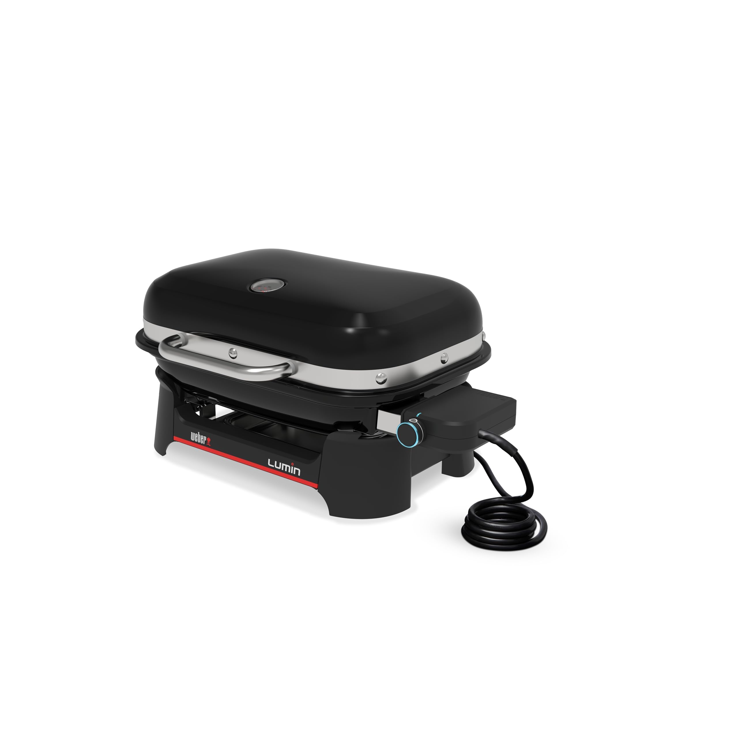 Weber Lumin Kompakt Tragbarer Elektrogrill, Heizt bis 315°C, mit Deckelthermometer, porzellanemaillierten Gusseisenrosten, 43 x 32 cm Grillfläche, schwarz (1502012)