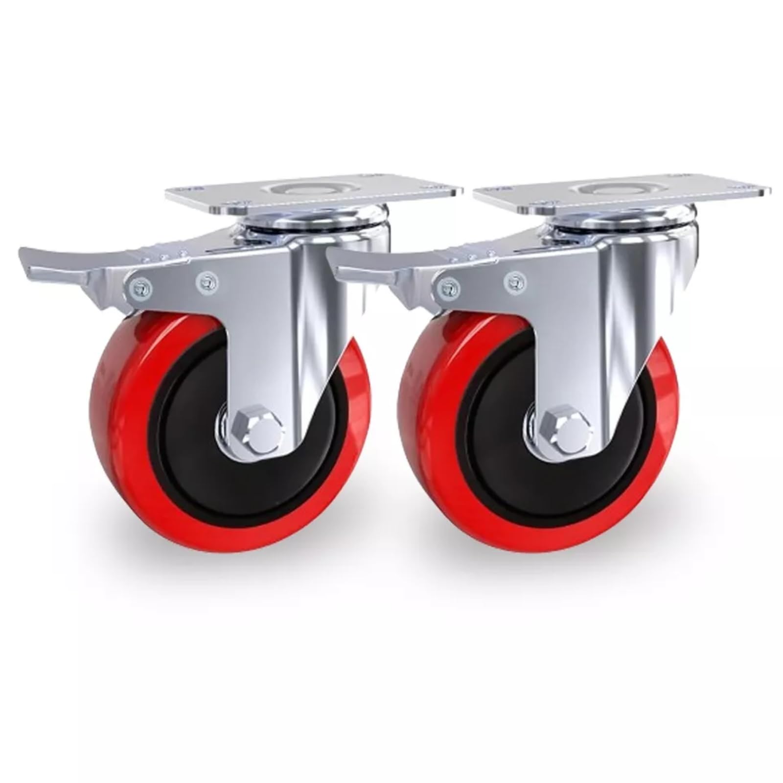 Tiffora Heavy Duty Double Bearing 100mm Swivel Castor Wheel Trolley Furniture Caster 700KG (Pack of 2 with Brakes)
