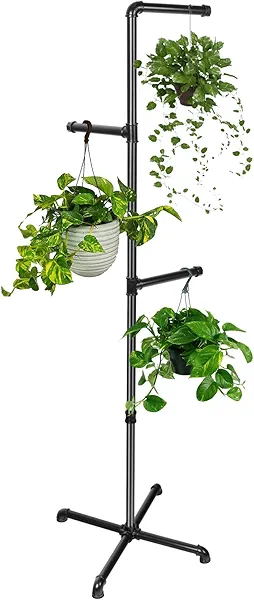 Chloraeon Hanging Plant Stand, Plant Hanger Indoor, Corner Hanging Plant Stand, Black Metal Holder for Bedroom, Living Room, Garden, Balcony