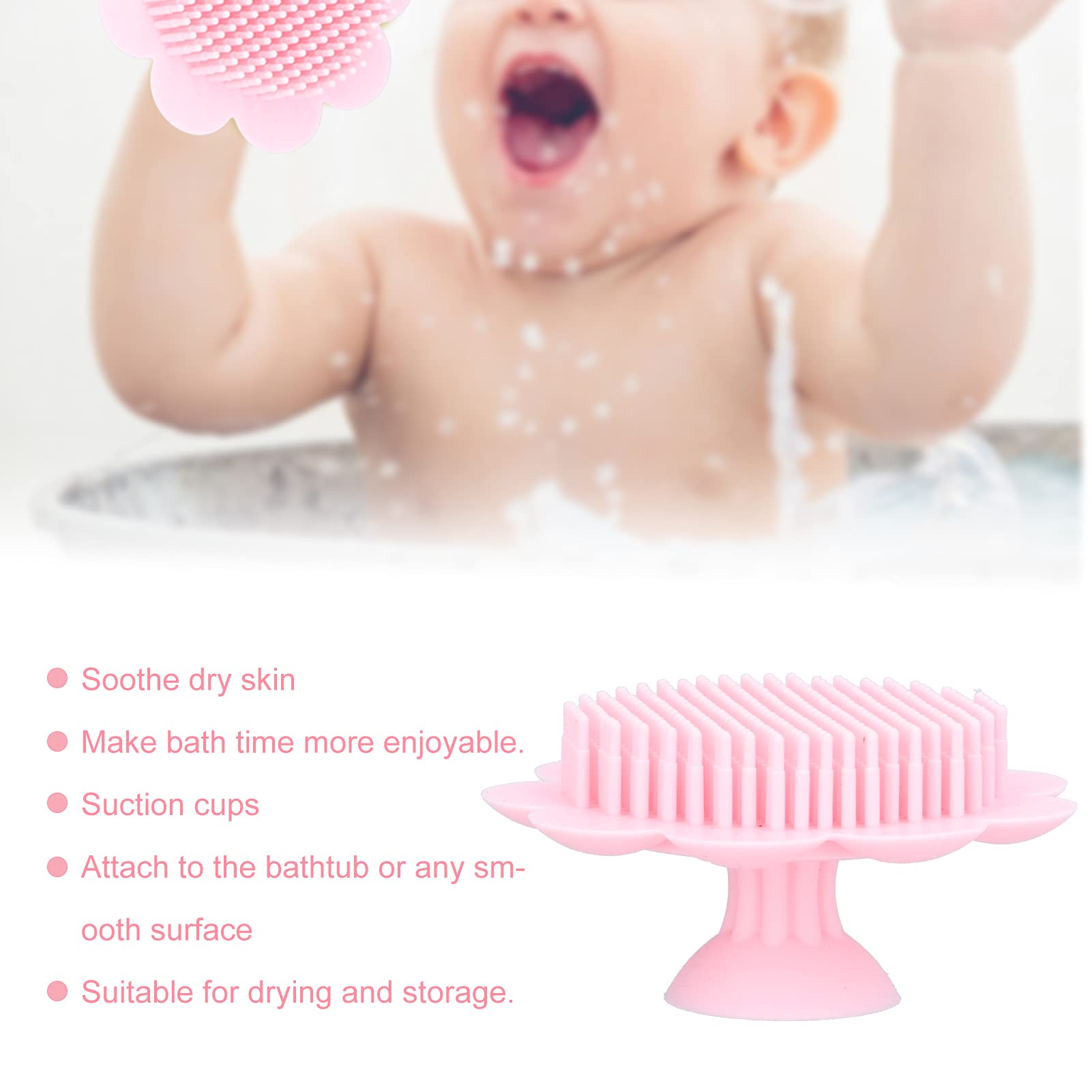 Baby-Kopfschrubber, Baby-Shampoo-Bürste, weiche Silikon-Peeling-Bürste mit ergonomischem Griff für das Bad (rosa)