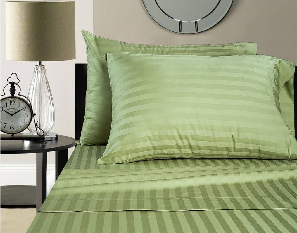 Universal Bedding Luxury 100% Egyptian Cotton 500 Thread Count Damask Stripe Sheet Set Full Sage