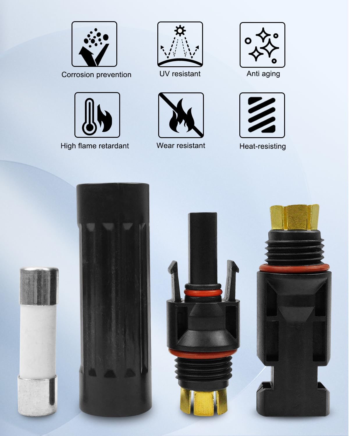 Solar Inline Fuse 15A Solar Fuse Holder Inline, 5PCS Waterproof Solar Fuse Connector For