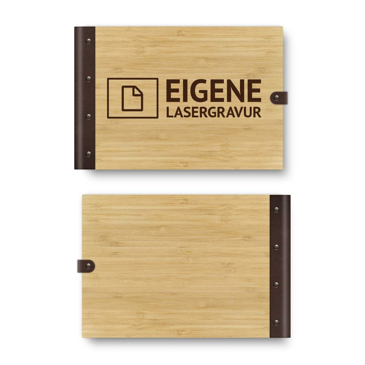 Personalisiertes Hochzeit Gästebuch Bambus Cover mit Lederrücken Naturpapier 72 Blätter | 144 Innenseiten DIN A4 quer 302 x 215 mm - Eigene Gravurdatei hochladen