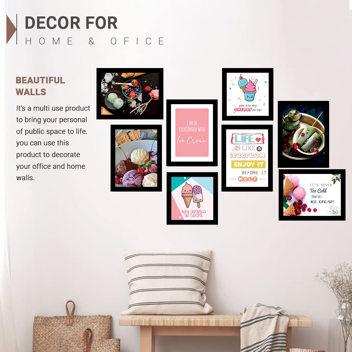 BANGERZ Ice Cream Wall Art Paintings/Posters For Restaurant Cafe Food Ice cream Wall Frames Kitchen Quotes Art Kitchen Decoration Items 3