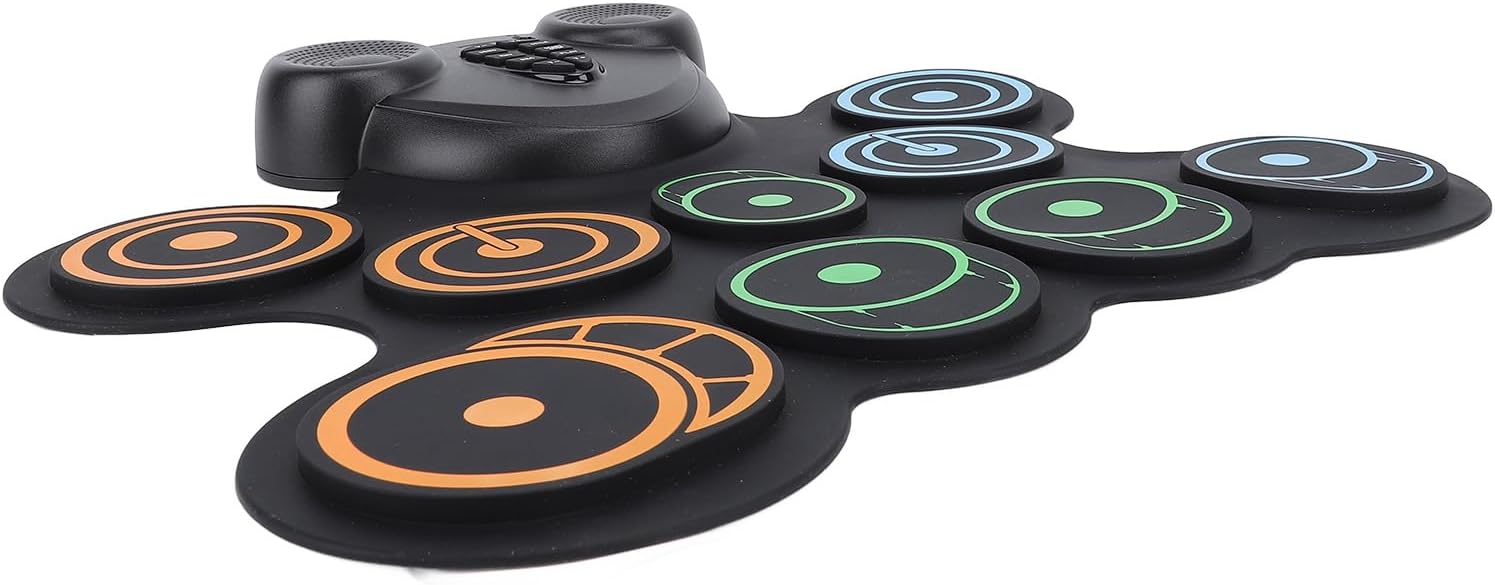 電子ドラムパッドセット、ロールアップ練習ドラムキット、デュアルスピーカー付きポータブルUSB充電式電子ドラム、子供、大人、初心者向け