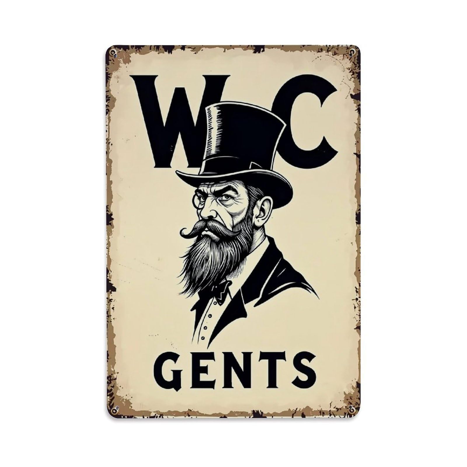 Vintage Gentleman Top Hat Mustache Retro Metal Tin Sign, Vintage Decor Art Poster for Bar, Home, Man Cave, Kitchen, Laundry Room Gift 8x12Inch