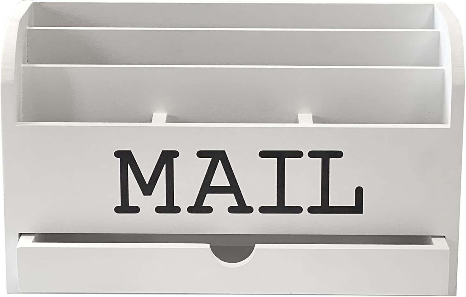 White Desk Organizer Wooden Mail Storage box for tabletop office home,5 compartments with Drawer (4x11.8x7 in)