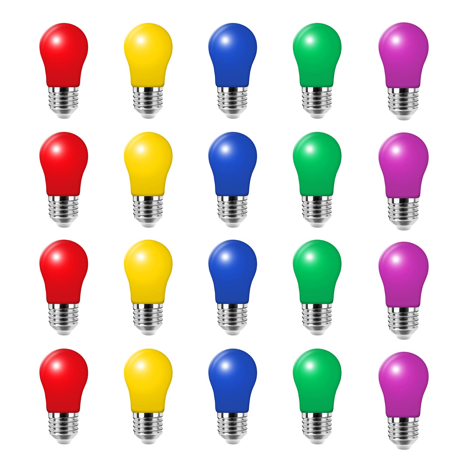 HUAMu Pack of 20 E27 LED Bulbs 3 W, E27 Colourful Outdoor Light Bulbs for Fairy Lights, Party, Christmas Decoration, Red, Yellow, Blue, Green, Purple
