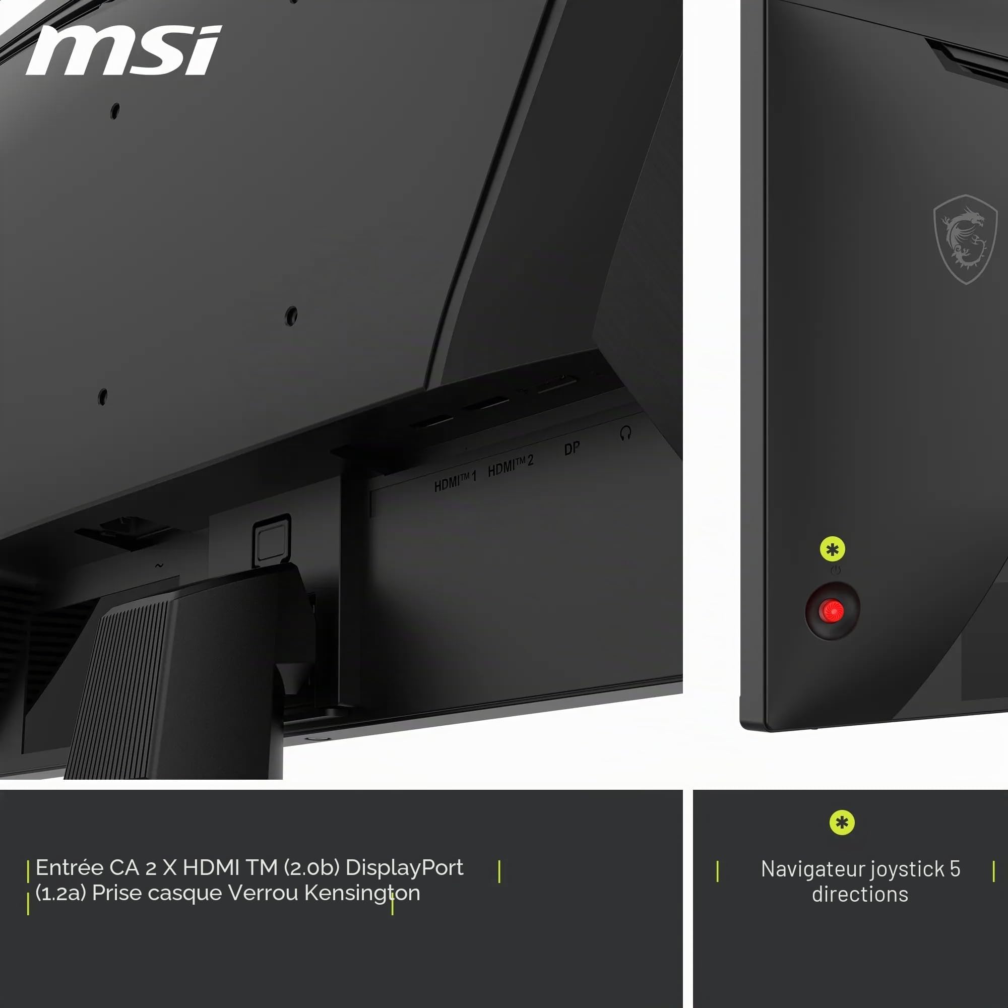 MSI MAG 245F X24 Écran Gaming 24,5'' FHD - Dalle Rapid IPS 1920 x 1080, 240 Hz / 0,5 ms, HDR Ready, AMD FreeSync™ Premium, AI Vision, HDMI 2.0b, DP 1.2a, Design sans Bordure, Compatible VESA, Noir