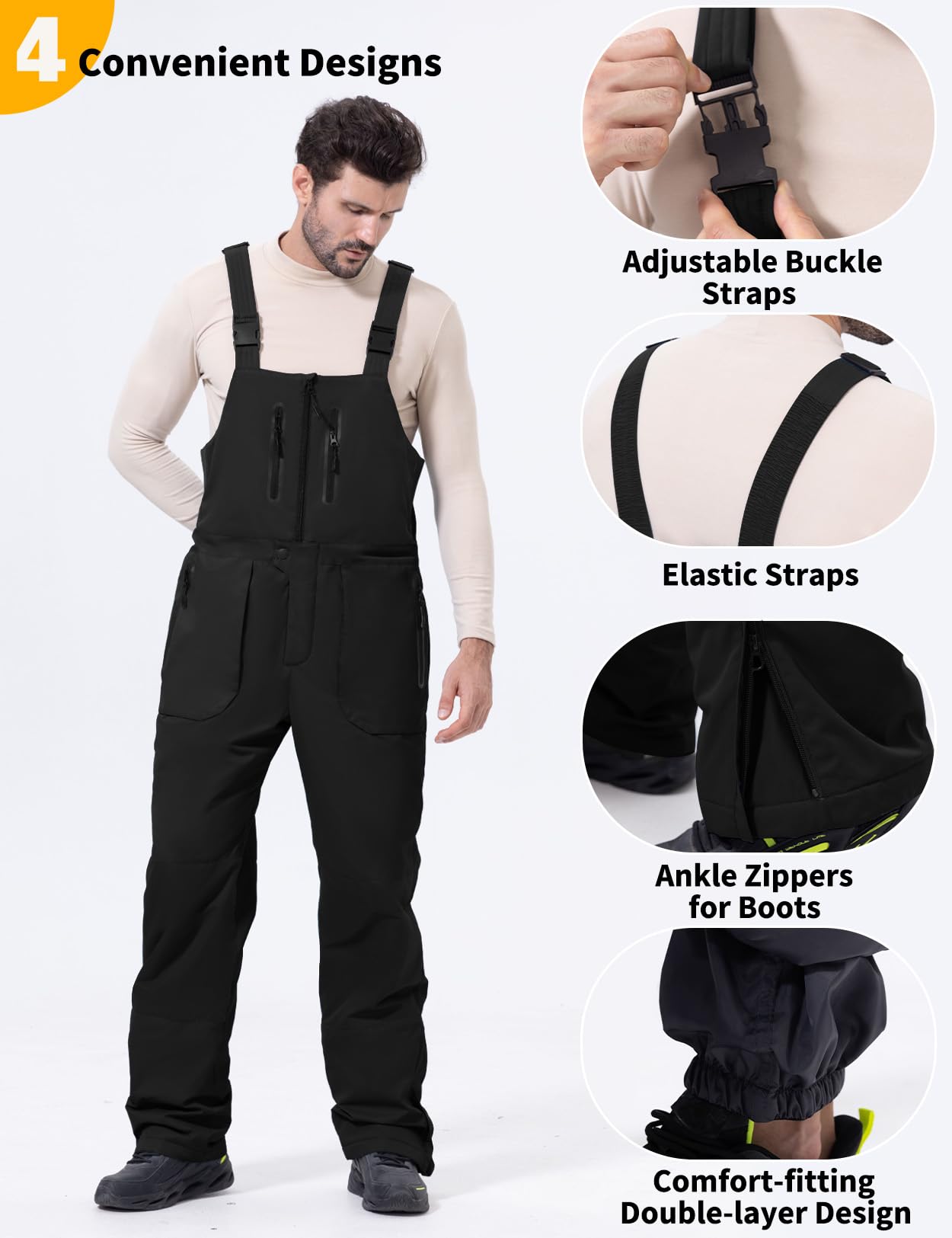 GEMYSE Herren Skihose Warm und Wasserdicht mit Verstellbaren Hosenträgern Winter-Snowboard-Latzhose