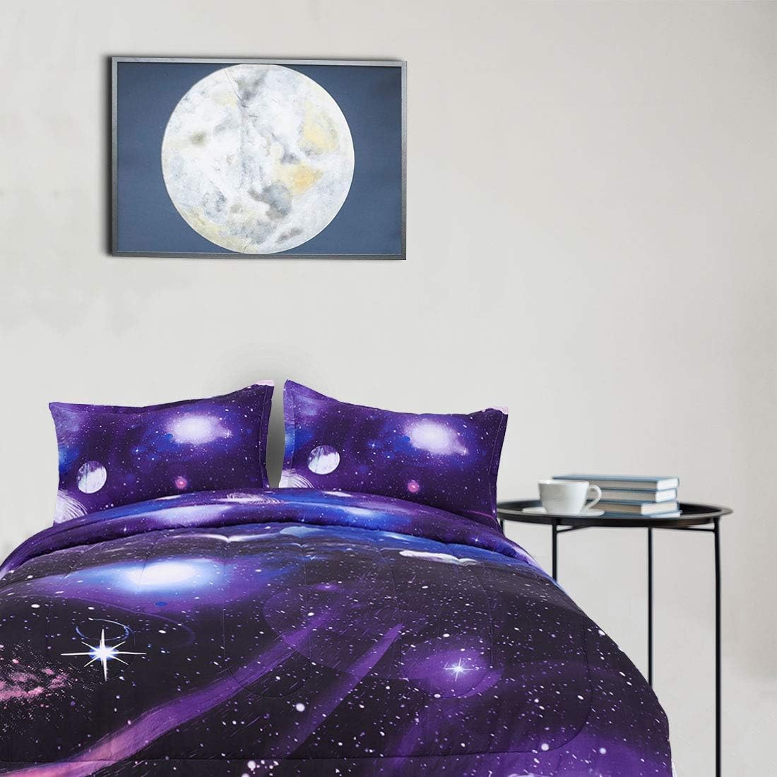 uxcell Twin Size Galaxies Purple Comforter Sets - 3D Space Themed - All-Season Down Alternative Quilted Duvet - Reversible Design- Includes 1 Comforter, 2 Pillow Cases