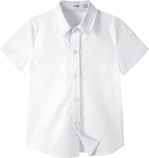 Camisa de Vestido de Manga Corta para Niños Botones Plumón Camisa Escolar Oficial,Negro/Blanco/Azul/Verde, 2-12 Años