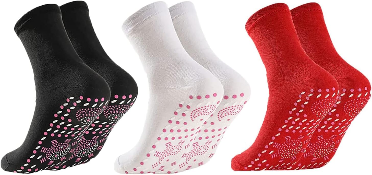 3 Pairs of AFIZ Self-Heating Tourmaline Slimming Health Socks with Acupressure Benefits