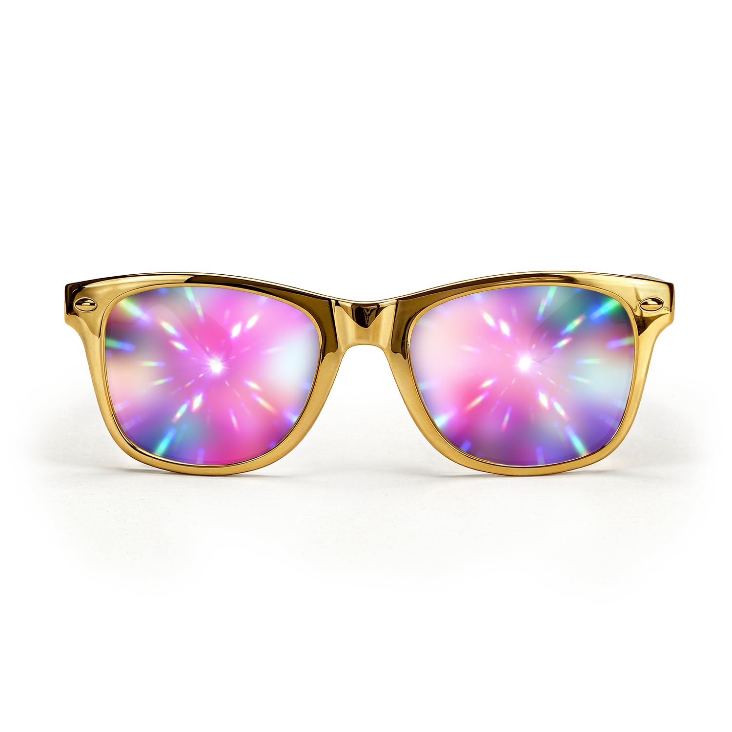 GloFX Ultimate Diffraction Glasses - Gold - 3D Prism Rainbow Effect - Great Edm, Festival, Concert, Fireworks, Christmas Lights, and Rave Accessory - Gold Frames