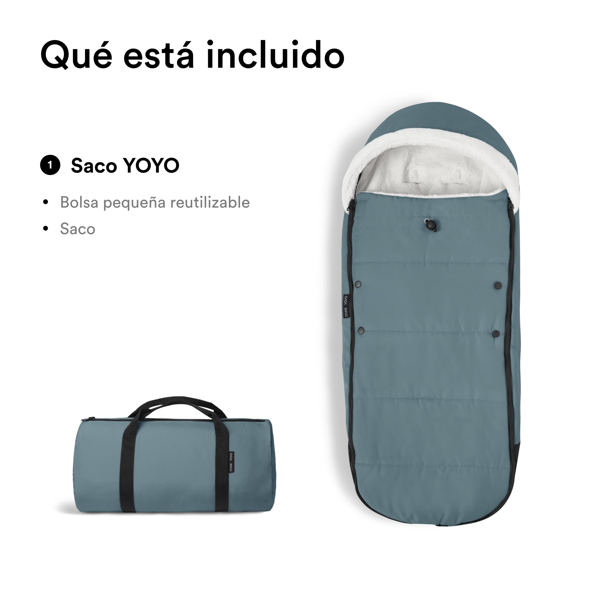 Saco para Stokke YOYO, Aqua - Capucha de forro polar con cordón, acolchado doble - Lavable a máquina a 30 °C - Incluye bolsa pequeña