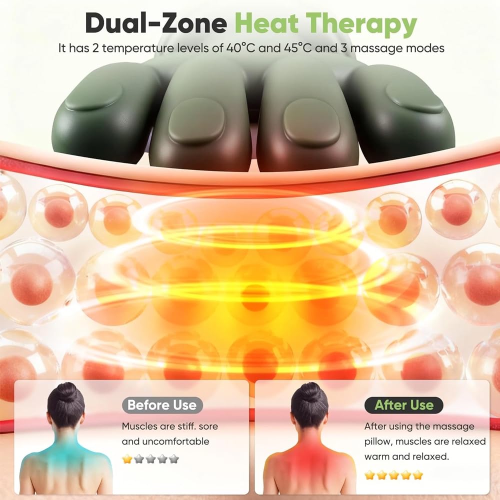 Masseur Cervical, Masseur Dos Et Cervicales Avec Chaleur Cou Cervical Chauffant 2 Niveaux 3 Modes Massage Pour voyager reposer soulager le stress, Cadeaux Pour Maman Femmes et Hommes