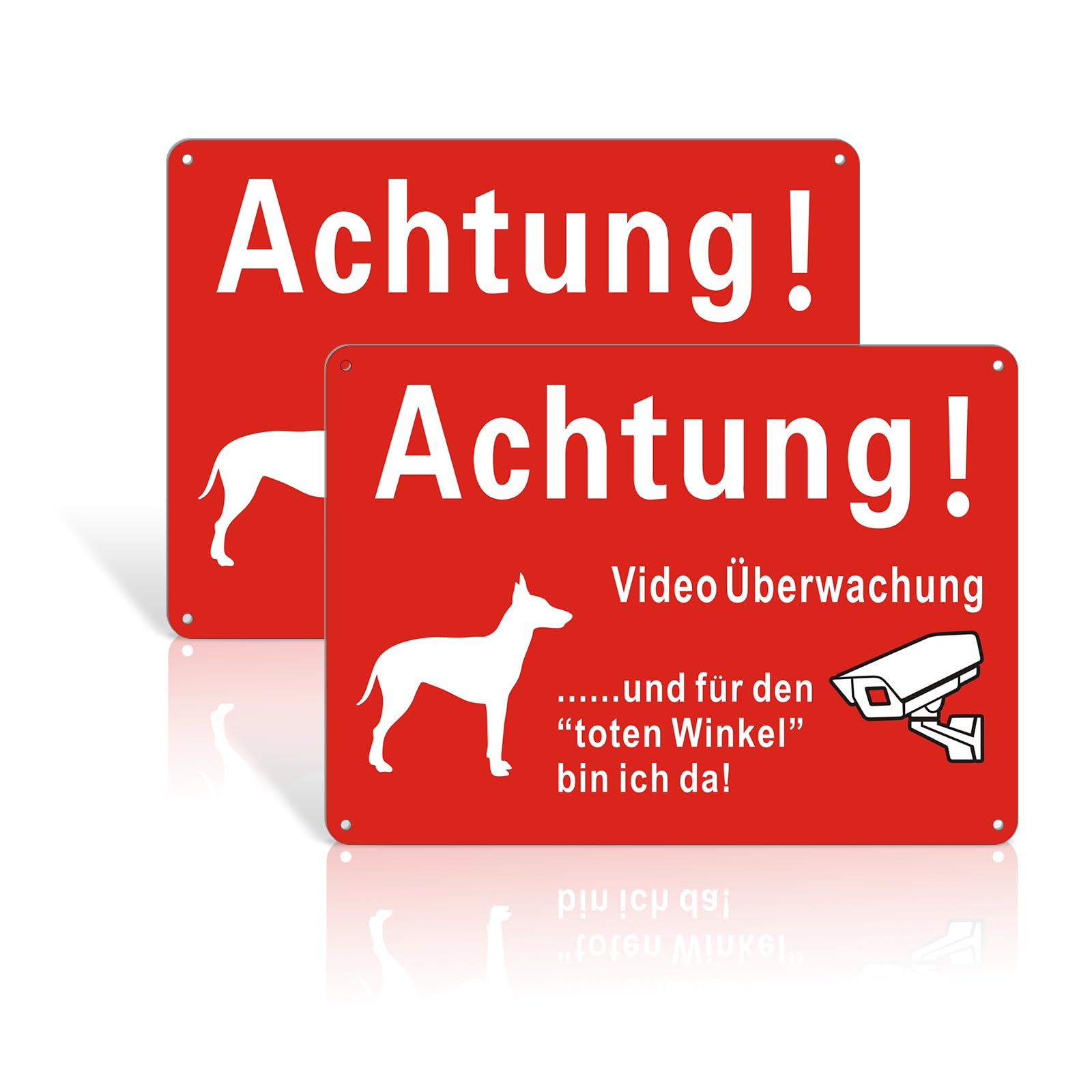 2 Stück Vorsicht Hund Schild, 25x18cm Achtung Videoüberwachung Schild Metall Alu,Reflektierendes Aluminium,Wetterfest – Für Innen- und Außenbereich,Gelb Rot