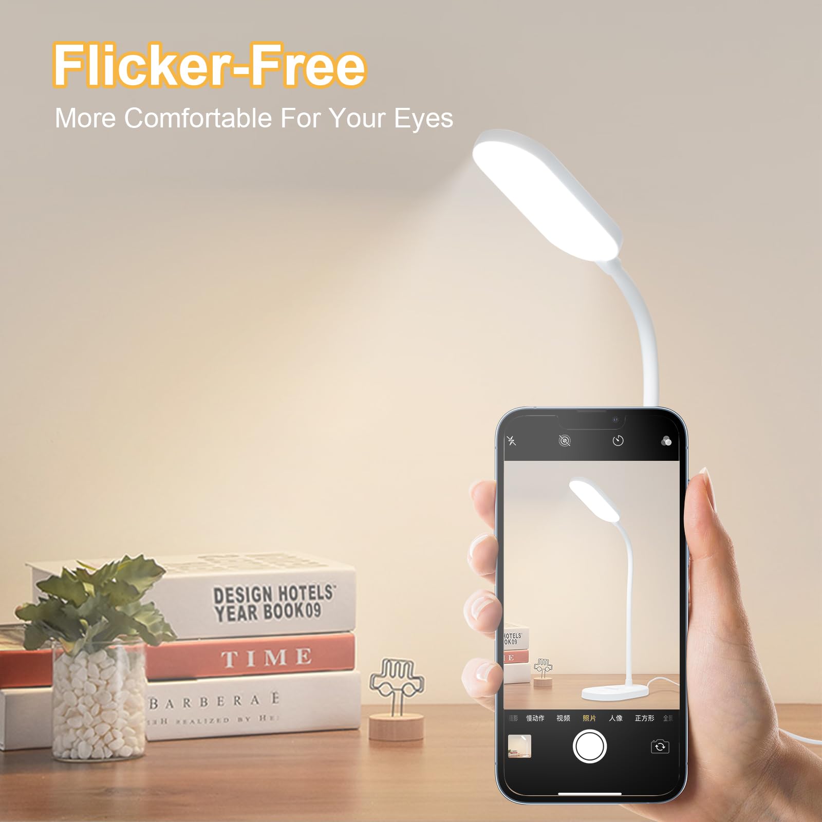 LQWELL® Lampa Biurkowa LED Lampa Studyjna Do Domowego Biura, 360° Elastyczna Gęsia Szyja, Sterowanie Dotykowe Lampa Stołowa Do Czytania Z Uchwytem Na Telefon (Biały)
