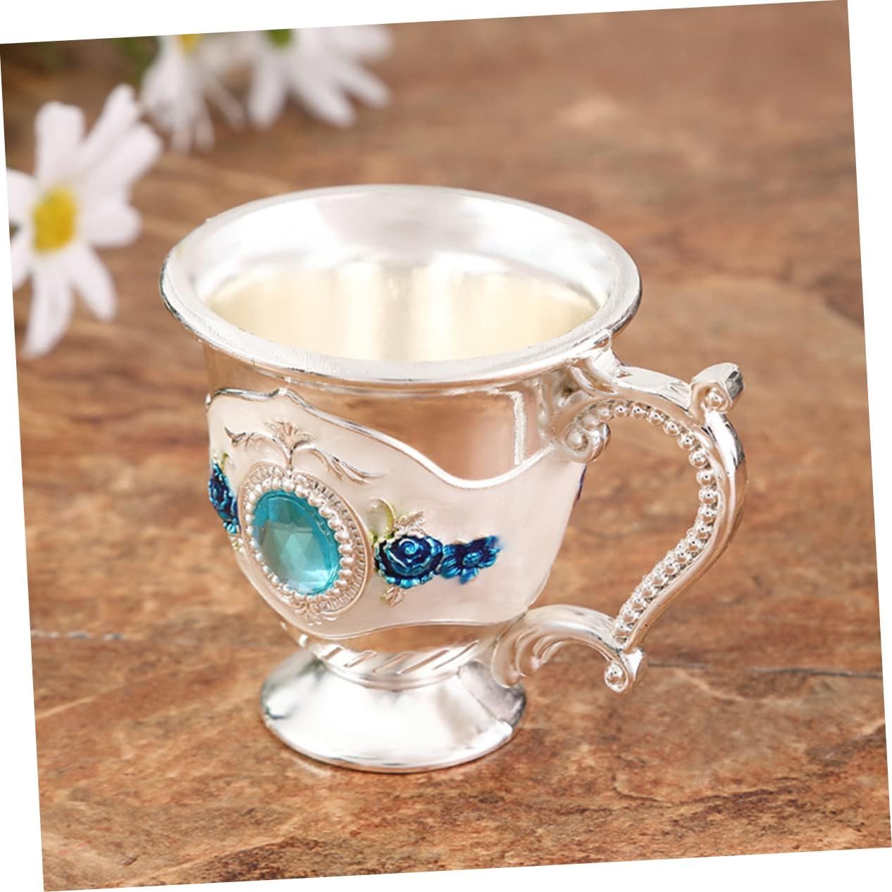 Kielich mosiężny, Kielich, Hall Sip Cup Espresso Glass Barware Glasses Mug Goblet Embossed Chalice Goblet Brass Drinking Cup Cup European(Blu)