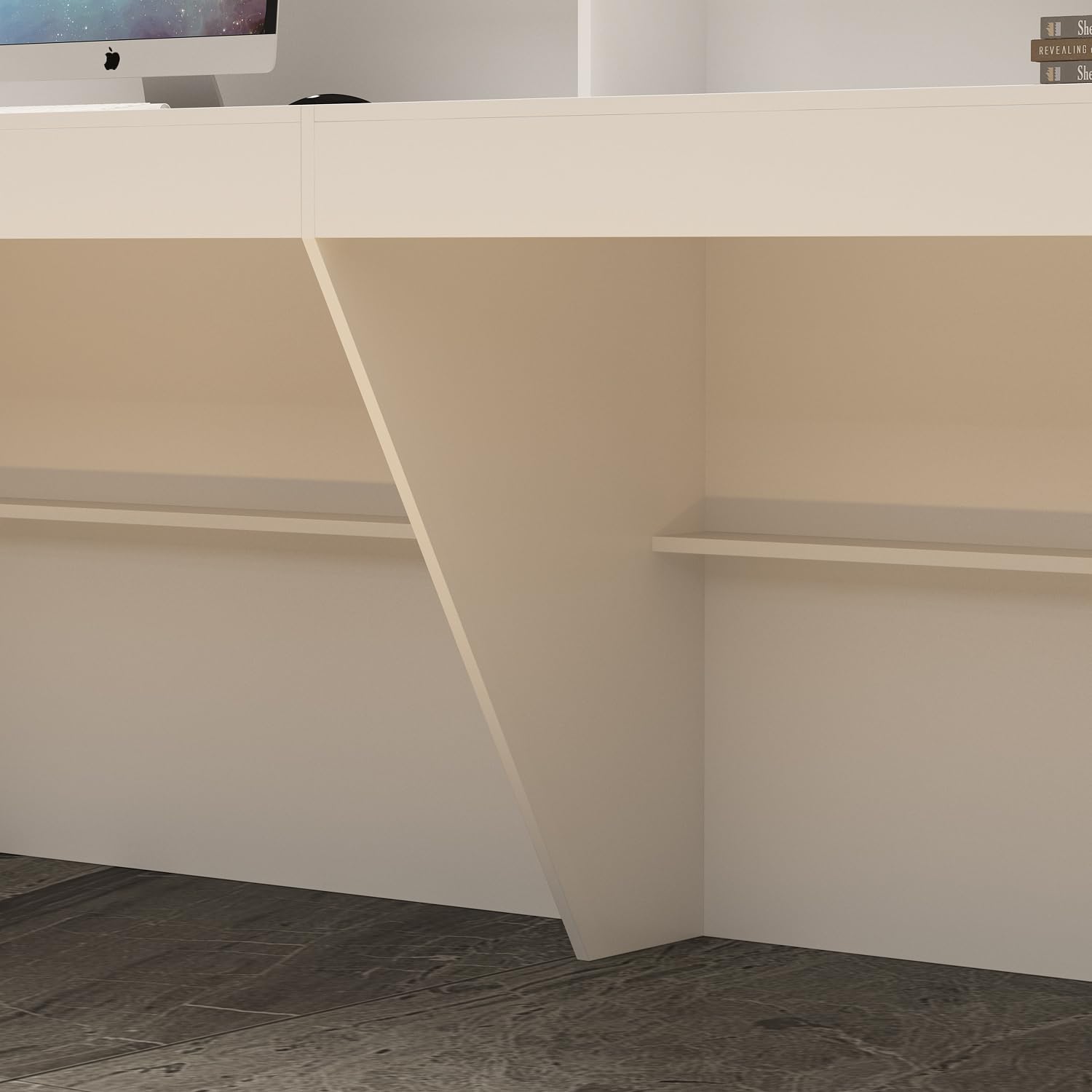 Banco di Ricevimento Con Grande Superficie di Lavoro, Bancone Della Reception, Tavolo da Ufficio Con Protezione per la Privacy, Bianco, 220 x 60 x 100 cm