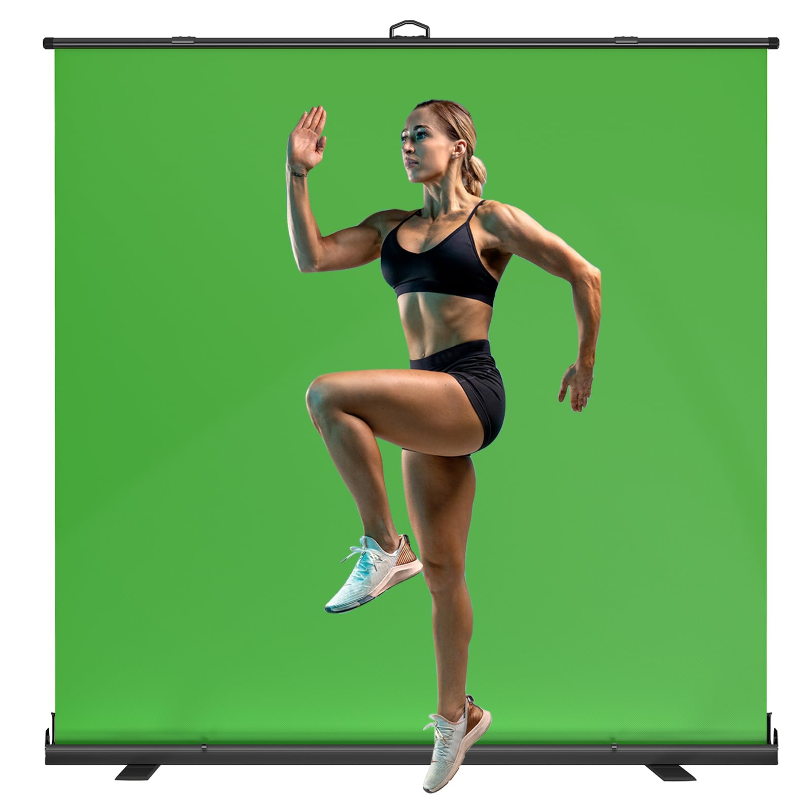 WASJOYE Large Retractable Green Backdrop Screen - 81.5 x 79 in Portable Collapsible Panel Photo Background with Stand for Photographing Studio Live
