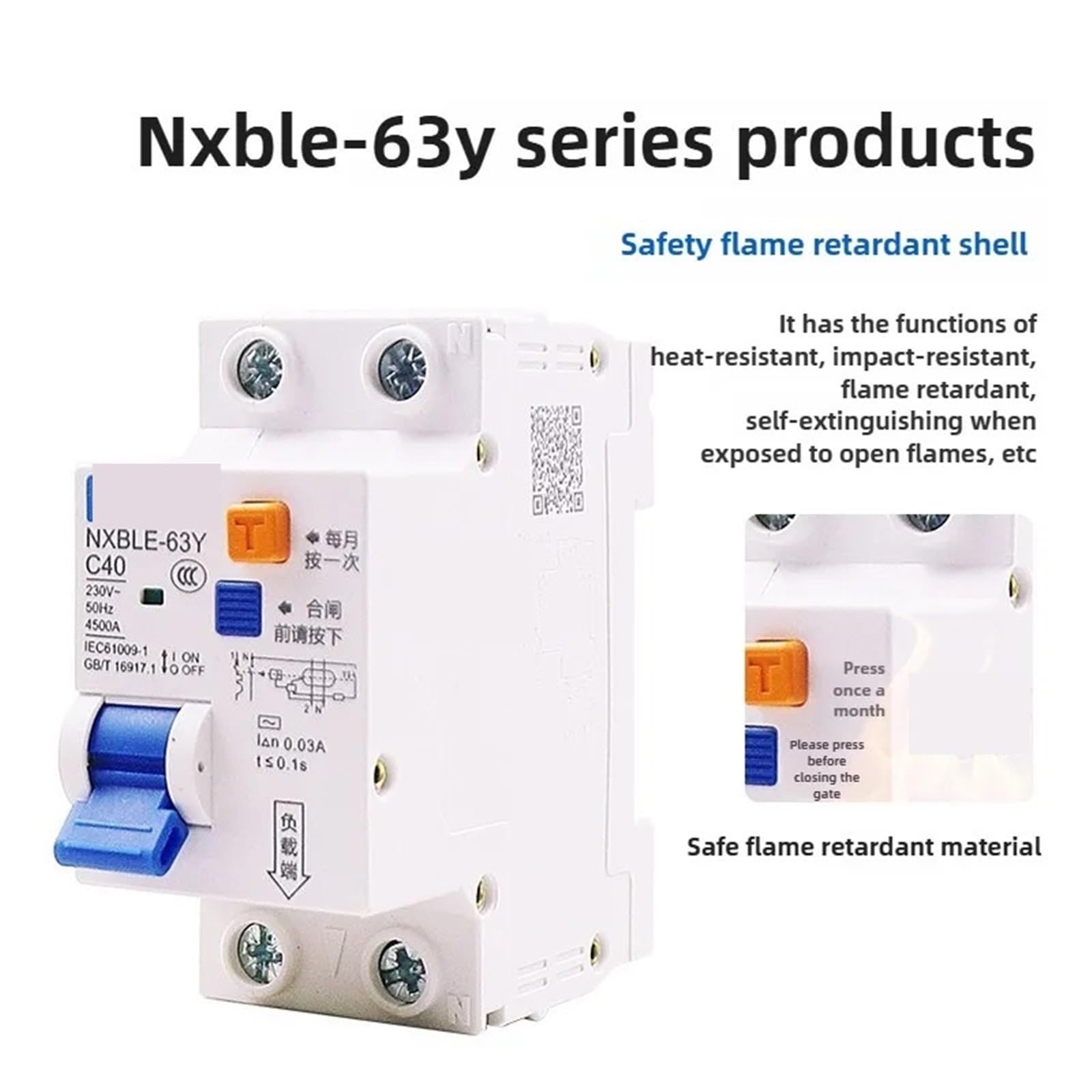 Wyłącznik różnicowoprądowy, 1 sztuka, 30mA 16A 20A 25A 32A 40A 63A 1PN NXBLE-63YH NXBLE-63Y (NXBLE-63Y 1PN 30MA,40A)