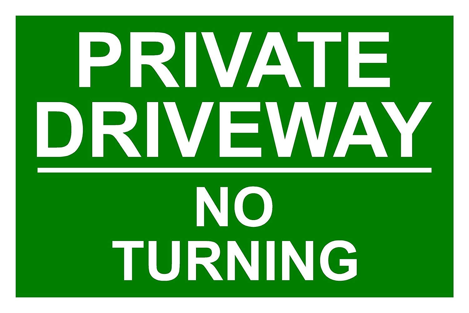 Private Driveway No Turning Correx Safety Sign 300mm x 200mm. Green/White.