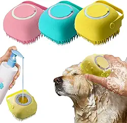 Esponja de Silicone para Banho Pet Cães e Gatos Escova com Recipiente de 80ml para Shampoo Sabonete Líquido Confortável Compacta Fácil de Usar