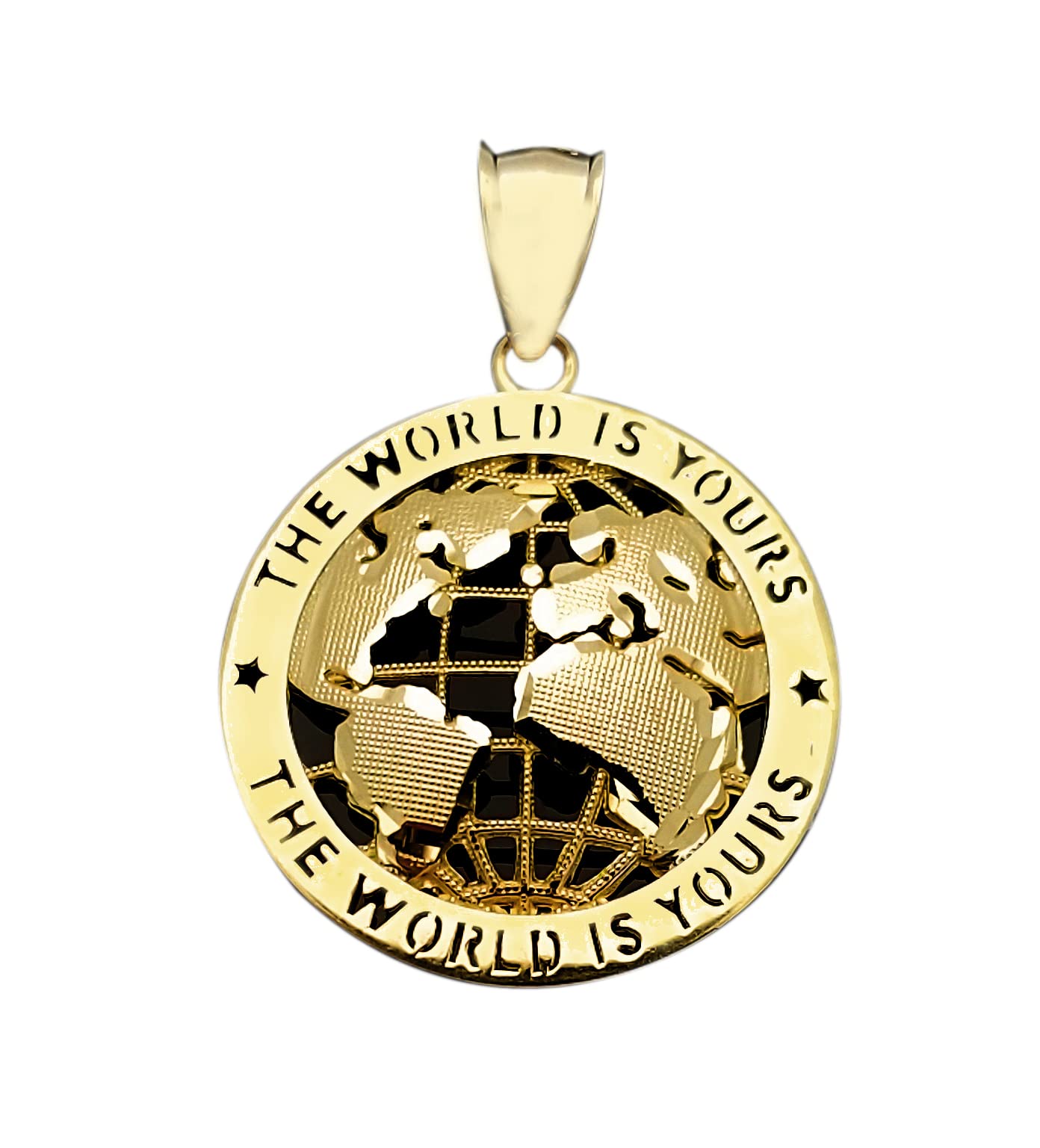 AMZ Jewelry10K Yellow Gold World Map Pendant Globe Charm 1.2 inch
