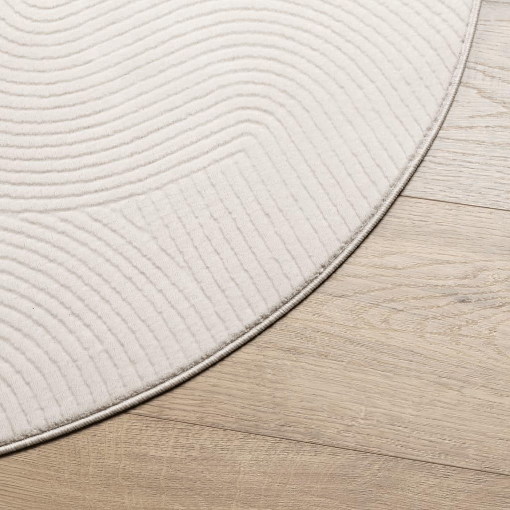 Tapis Rond 200 cm de Salon et Chambre, Tapis Scandinave Crème à Poils Courts Doux, Grand Tapis Géométrique Effet 3D en Polyester pour Décoration Intérieure Chaleureuse