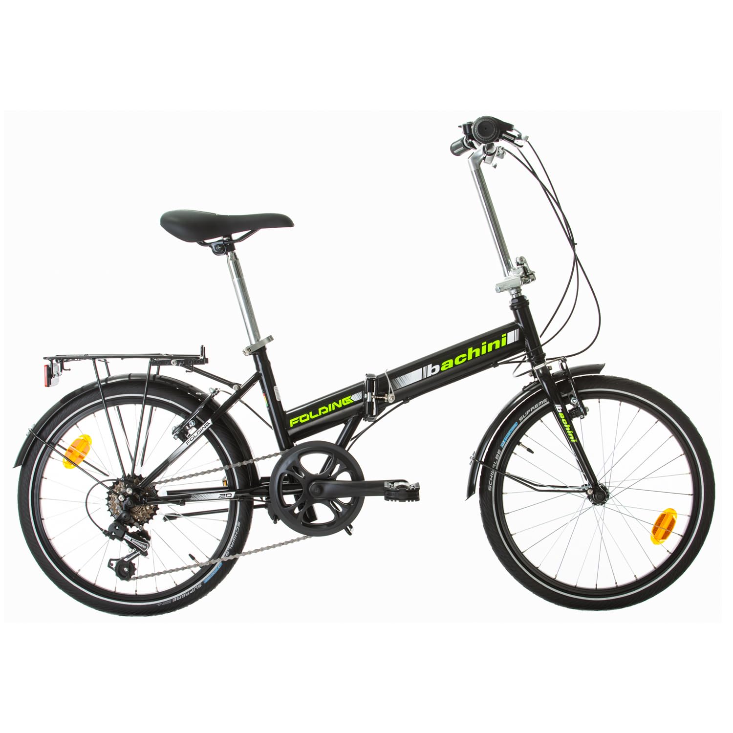 Multibrand Distribution PROBIKE pieghevole 20 pollici, bicicletta pieghevol a 6 marce, bicicletta da uomo e ragazzo, parafanghi, adatto a partire da 155 cm - 185 cm (nero verde lucido)