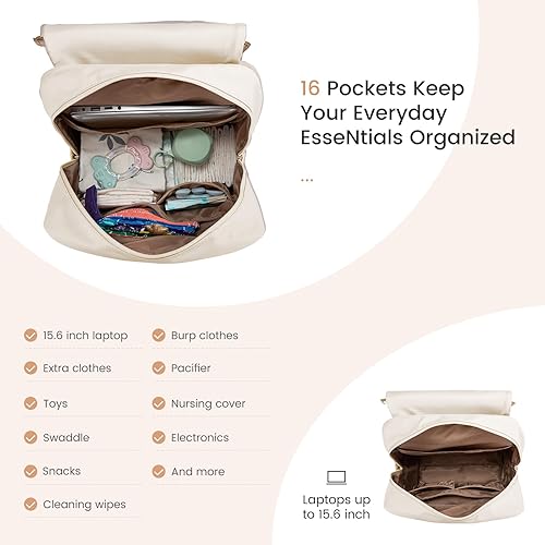 Miniatura 3 de LOVEVOOK Mochila para pañales, bolsas de viaje para bebés para niños y niñas, bolsa de pañales impermeable para niños pequeños con cambiador (beige