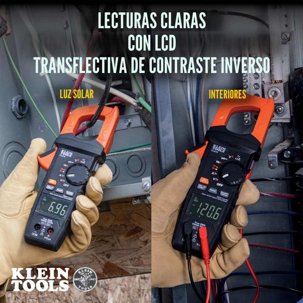 Klein Tools CL810 Pinza Amperimétrica Digital 600A AC/DC | Multímetro de Pinza TRMS Auto Rango | Voltaje Resistencia Frecuencia Capacitancia Temperatura Inrush | NCV LoZ | Luz de trabajo CAT III