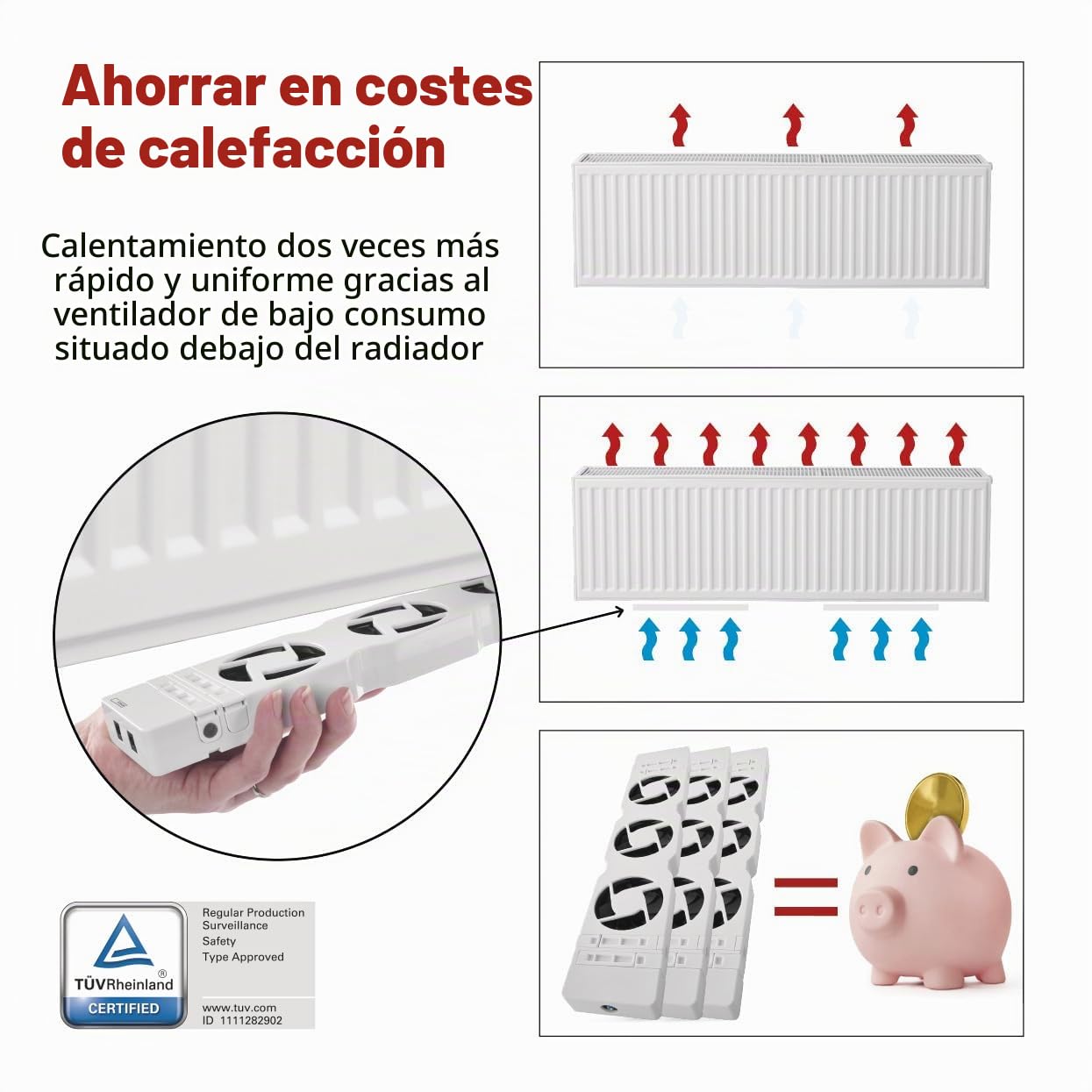 EMOS ventilador calefactor TRIO, 3 unidades, sensor temperatura y regulador, cargador, accesorios, flujo aire 36 m³/h, ahorro energía