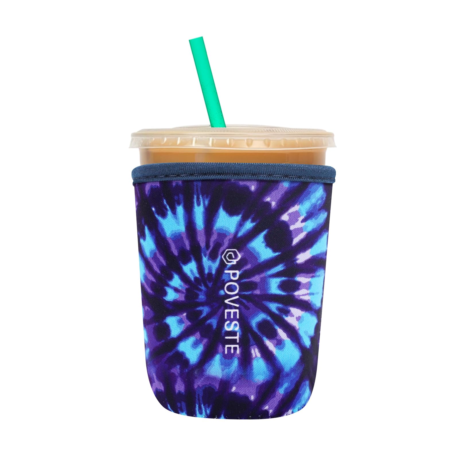 Reusable Neoprene Insulator Sleeve for Iced Coffee &amp; Cold Soda, Coffee Sleeves for Iced &amp; Hot Drinks, Cold Beverage Cooler Compatible with Starbucks, Dunkin (Tie dye World, Small: 16-18oz)