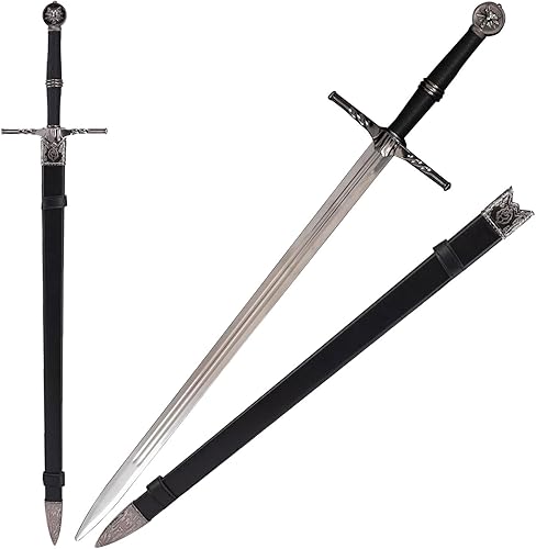 Espada de acero plateado de Geralt de metal completo de 49.2 in48.8 pulgadas, acero inoxidable, espada plateada de lobo blanco Aerondight hecha a