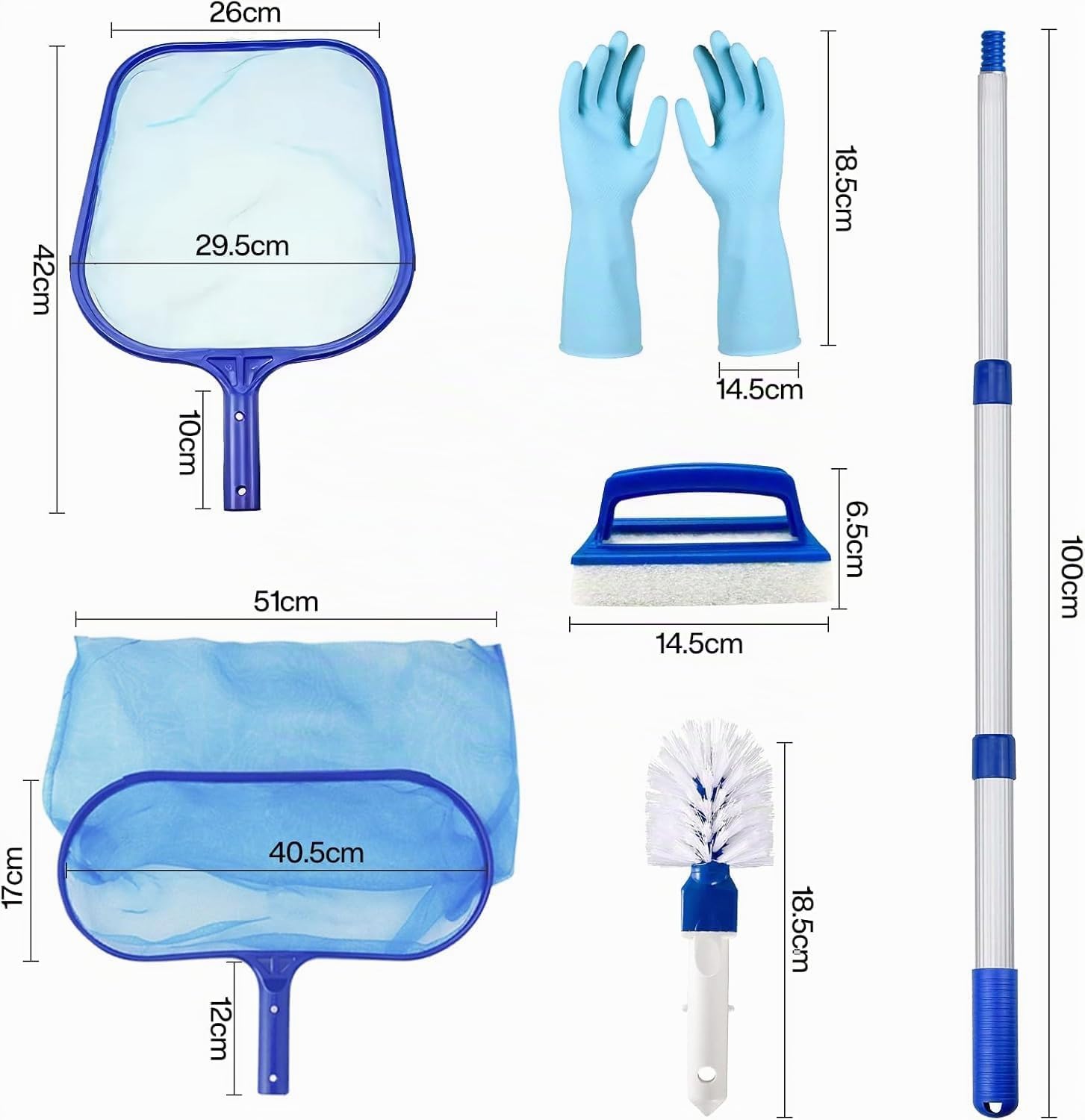 Kit de Piscine Nettoyage, Épuisette de Surface Piscine et Epuisette Piscine Fond, Filet de Piscine Maille Fine avec Manche Télescopique en Aluminium, pour Piscines, Spas, Fontaine, Étang