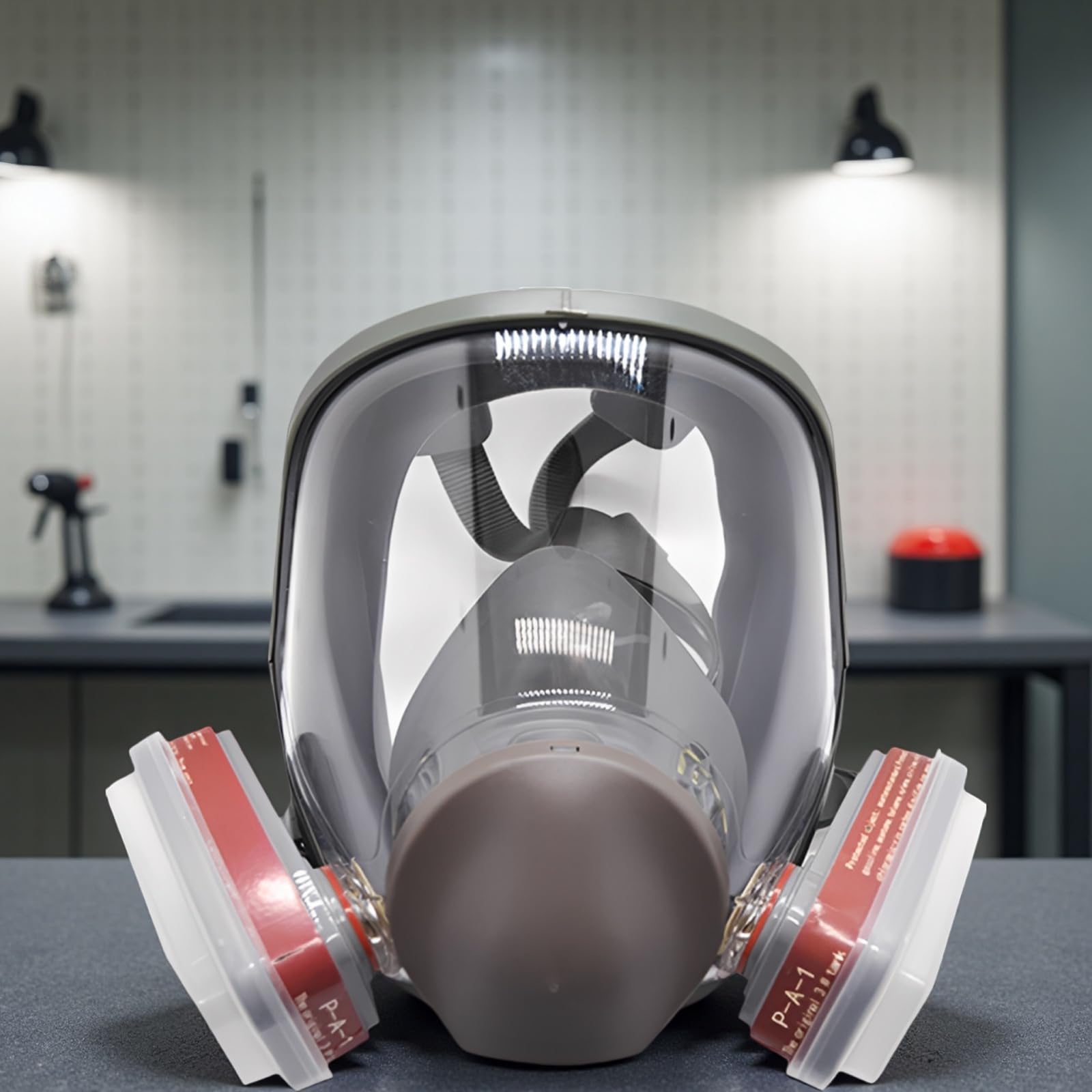 Respirador de cara completa con doble filtración, cartucho de 40 mm, lente antivaho ABS, cómodo sello de silicona, máscaras de gas para pintura en aerosol, sintético, protección industrial