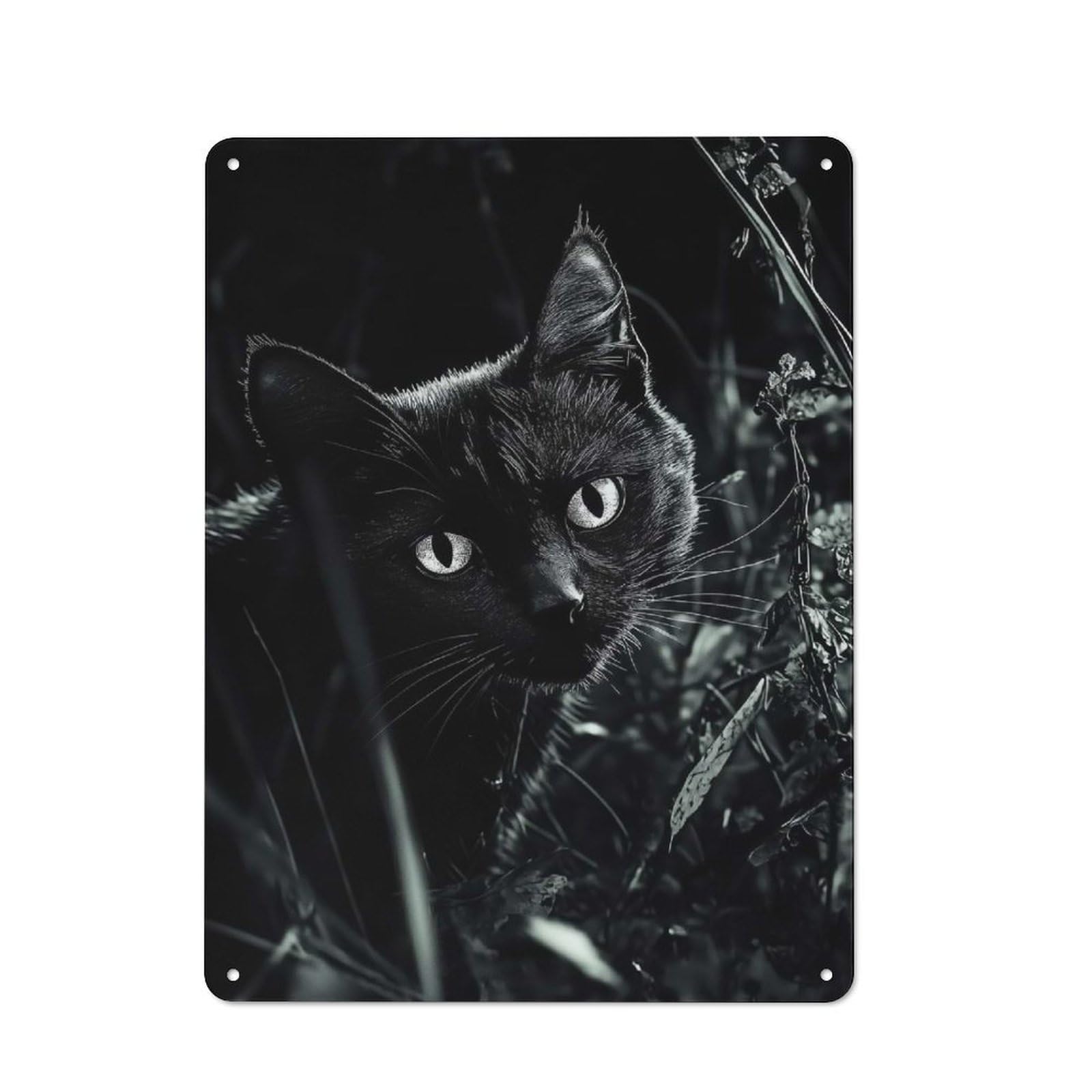 Black Cat in Shadows Printed Metal Sign for Pet Owners, Birthday, Christmas Or Housewarming Gift, 40x30cm
