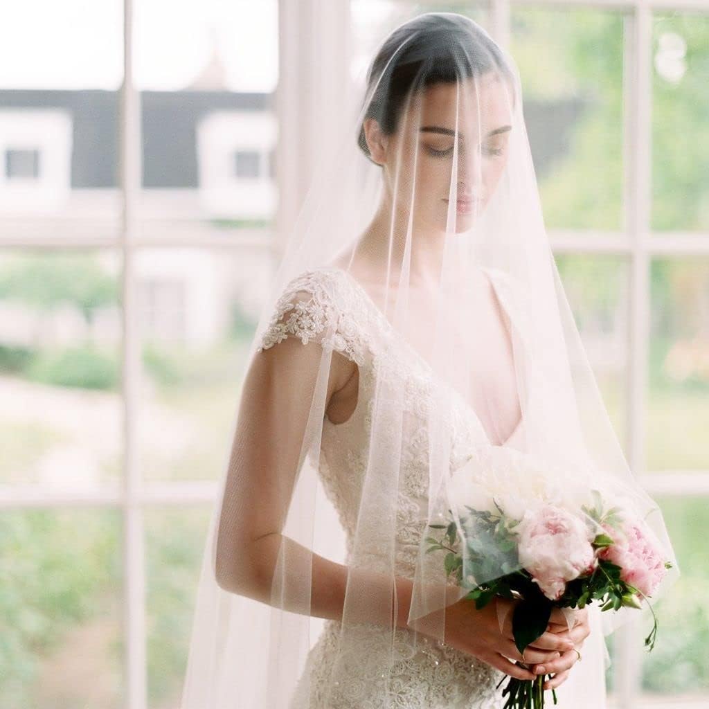 Velo da Sposa in Tulle a 2 Livelli Velo da Sposa Minimalista Veli da 100 cm/150 cm/200 cm/300 cm con Velo Fard Velo da Sposa in Tulle