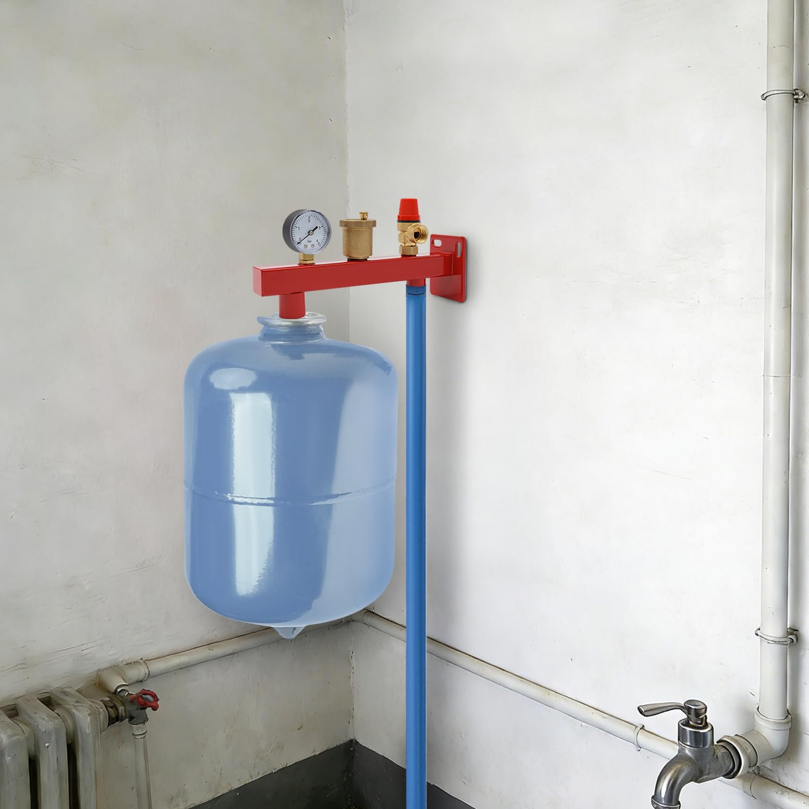 Gruppo di sicurezza per caldaia 27 x 14,4 cm, gruppo di collegamento con manometro, valvola di sfiato automatica, valvola di sicurezza, ferro zincato, per meccanismi chiusi come riscaldamento