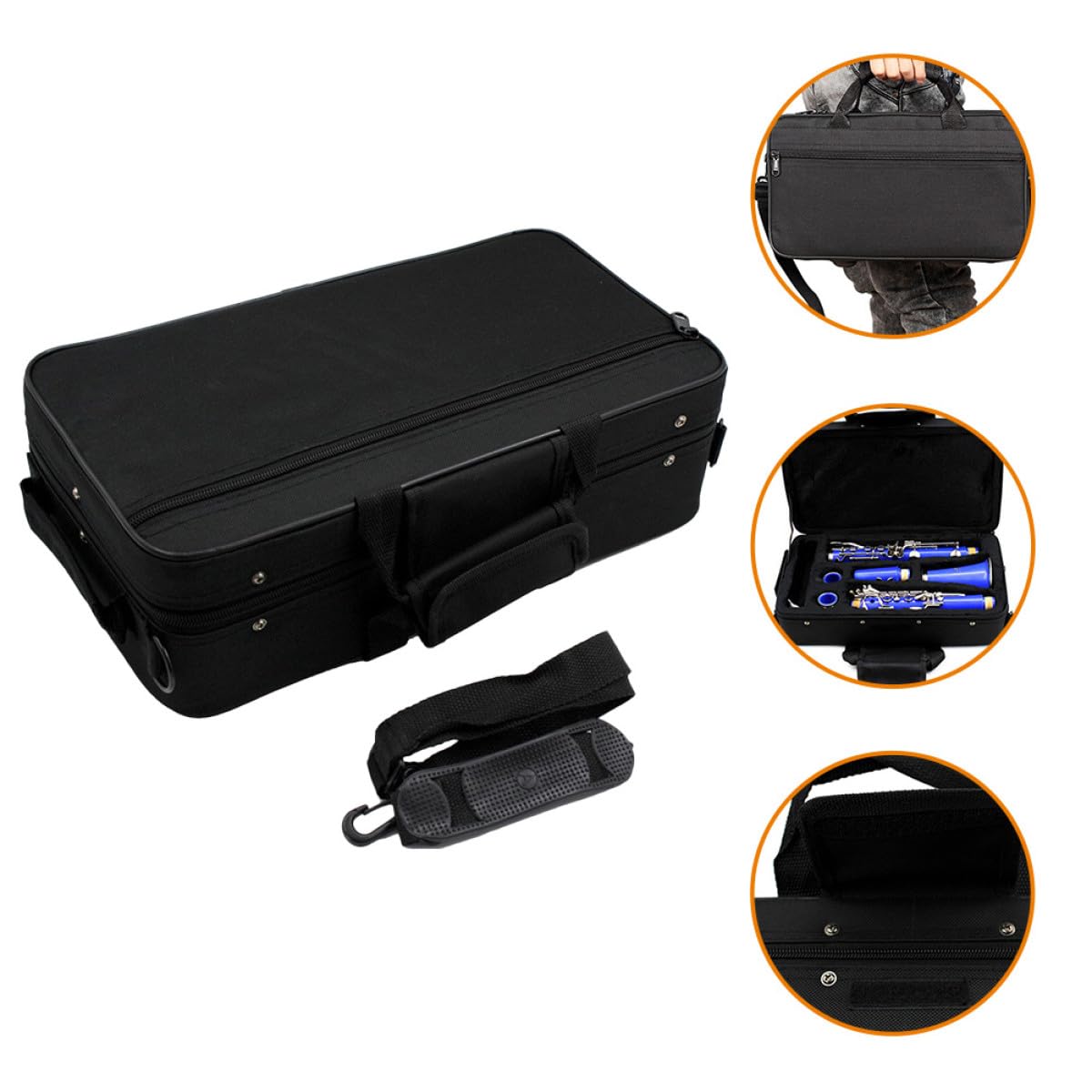 Boîte de Rangement Absorption des Chocs pour Clarinette en Tissu Oxford Noir, Grosse Capacité Paquet Portable Élégant et Transport Facile en Déplacement pour Accessoires