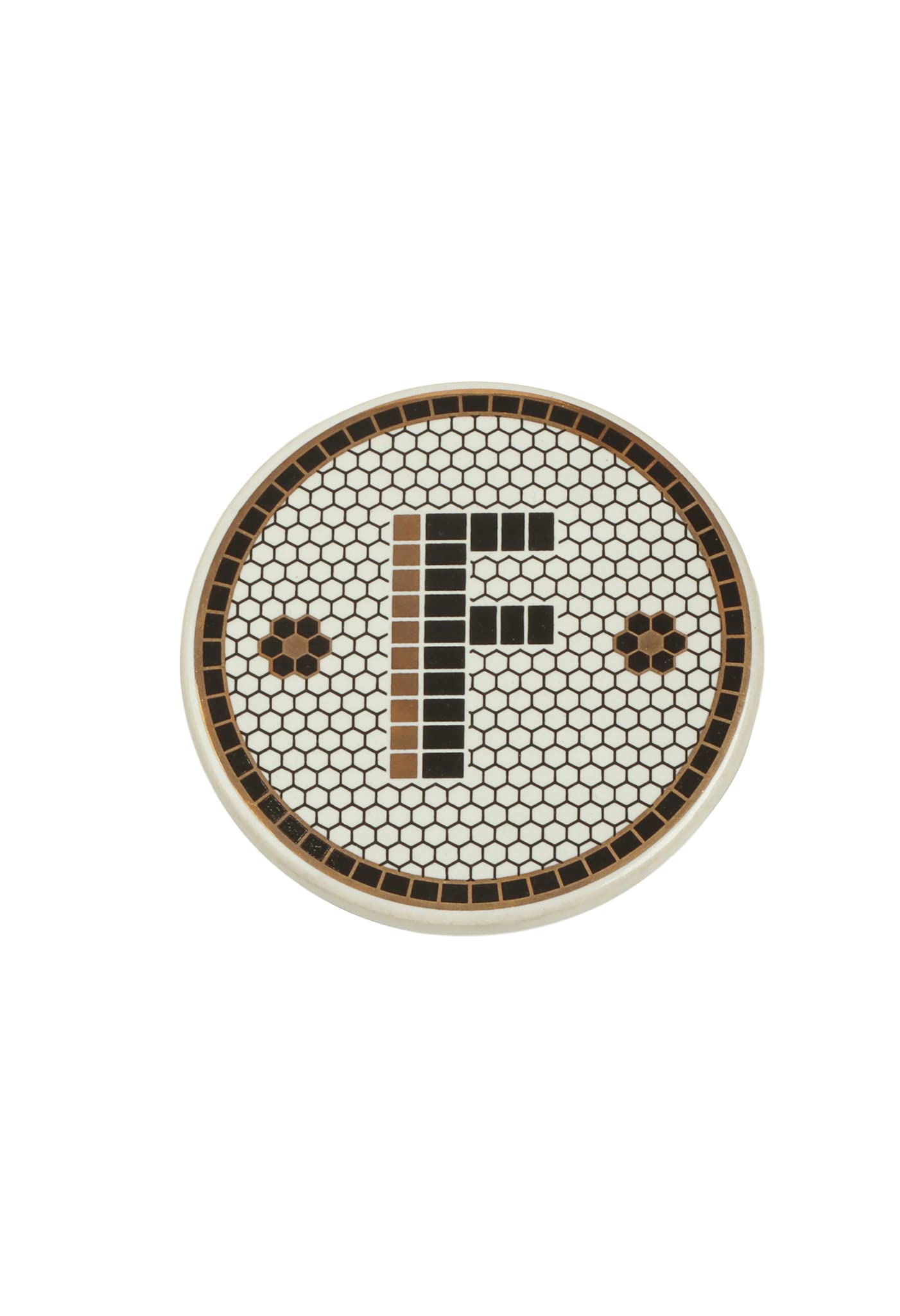 G Decor Pub Black and gold Tile Monogram Alphabet initial Coasters Letter A-Z (F)