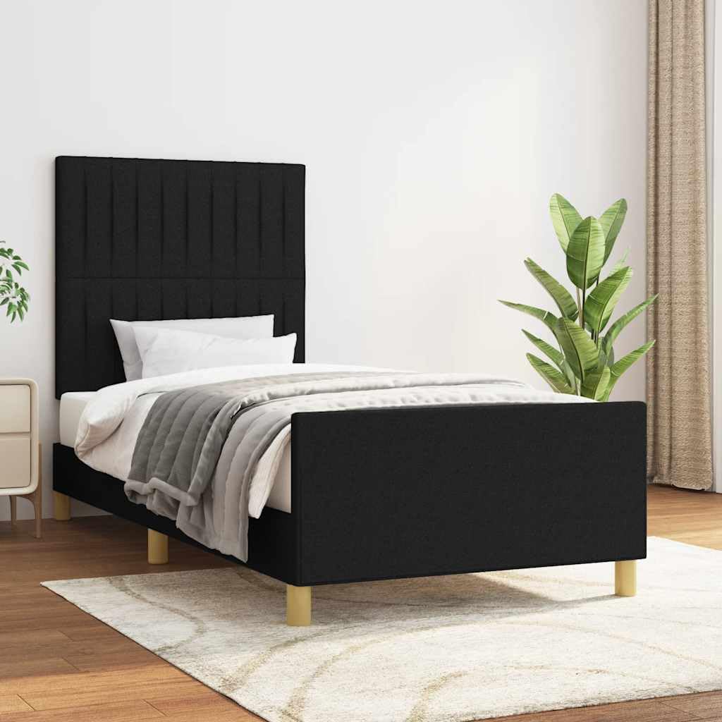 Telaio per letto senza materasso, nero, 80 x 200 cm, in tessuto con testiera e rete a doghe, stabile telaio per letto singolo imbottito per camera da letto e camera dei ragazzi