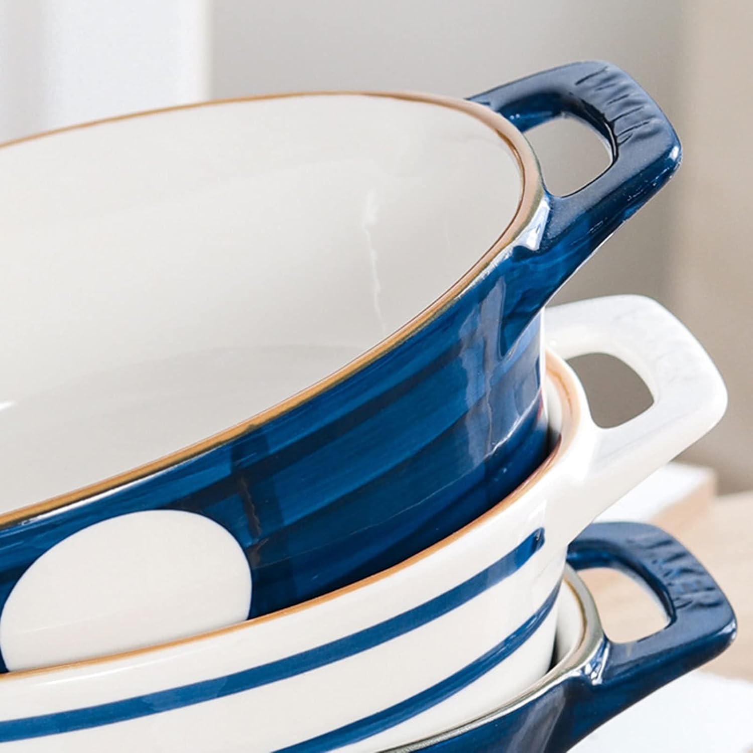 Dining plate Ceramic Round Baking Dish Grill Dinner Plates, Unique Individual Lasagna Pan with Double Handles, Round Creme Brulee Dish with Double Handle
