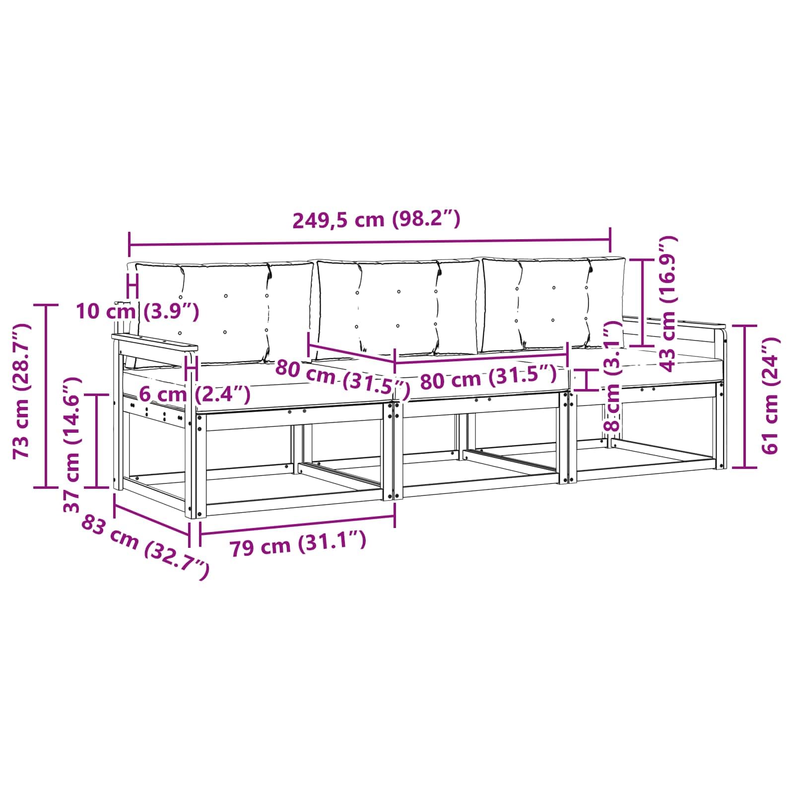 Outdoor-Sofagarnitur Set 3-teilig aus massivem Akazienholz mit Kissen in Natur und Beige, wetterfest, modulare Sitzgruppe für Garten Terrasse Balkon