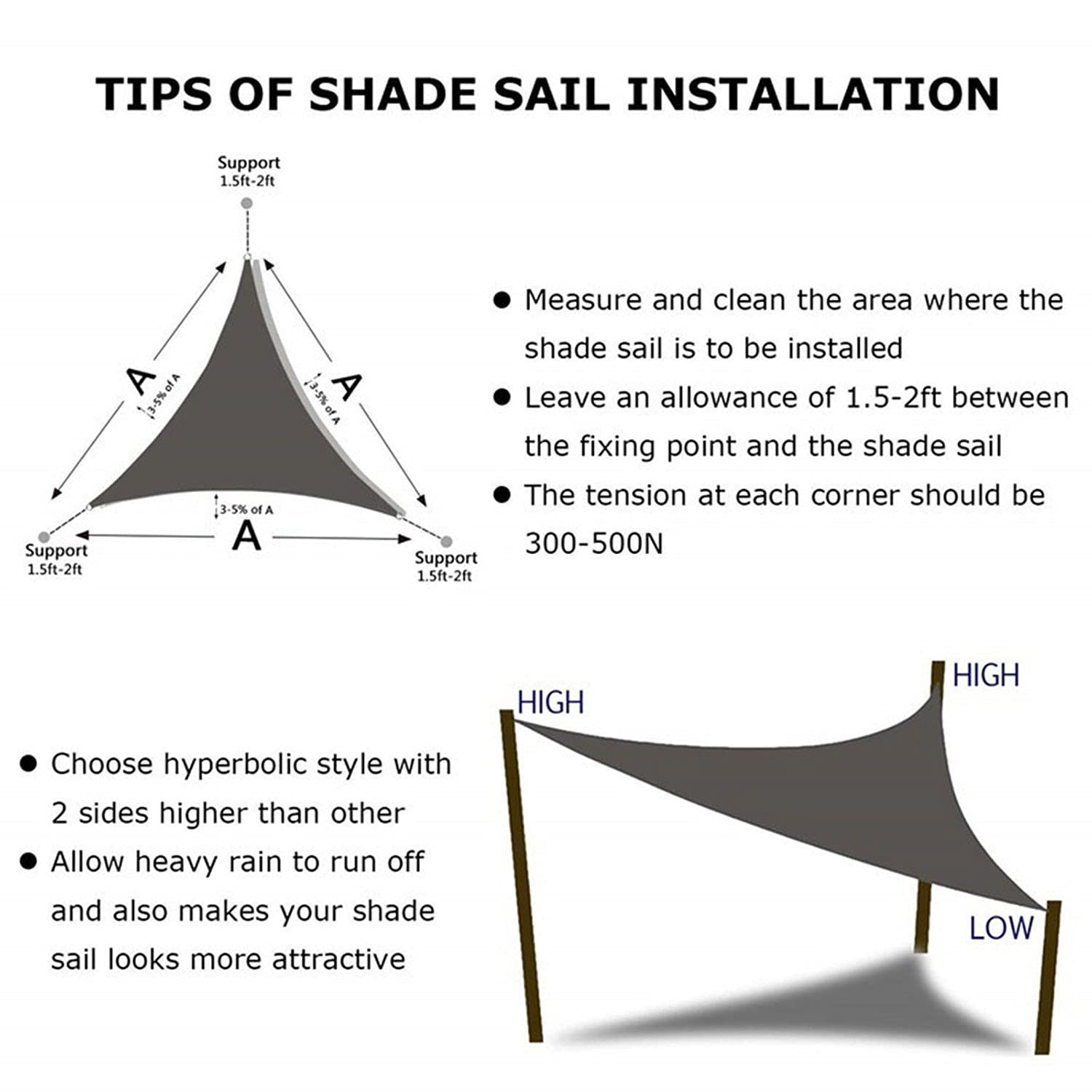 Sun Shade Sail Triangle Sunshreen Amynning Canopy 2x2x2m / 4x4x5.7m Wodoodporny przeciwsłoneczny tkanina z bezpłatnymi linami, na ogrodowe ogrodowe podwórko, żół