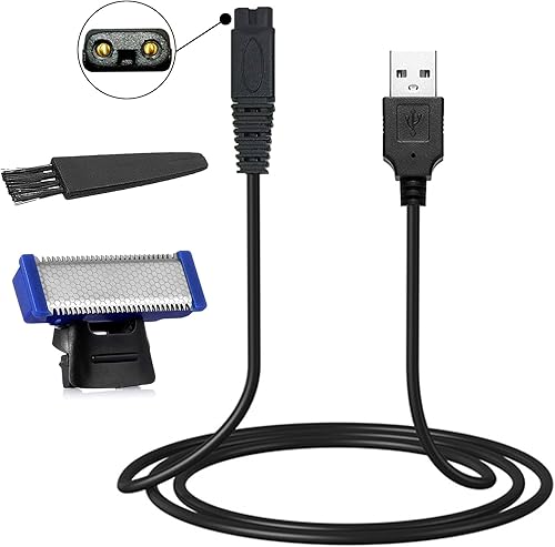 Cargador de maquinilla de afeitar USB y Solo cabezales de repuesto compatibles con microtouch Solo para hombre (1 cuchilla de afeitar y 1 cable de